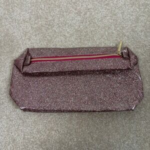 Lancome Glitter Cosmetic Bag Pouch Pink Rose Gold Zipper Makeup Organizer Travel